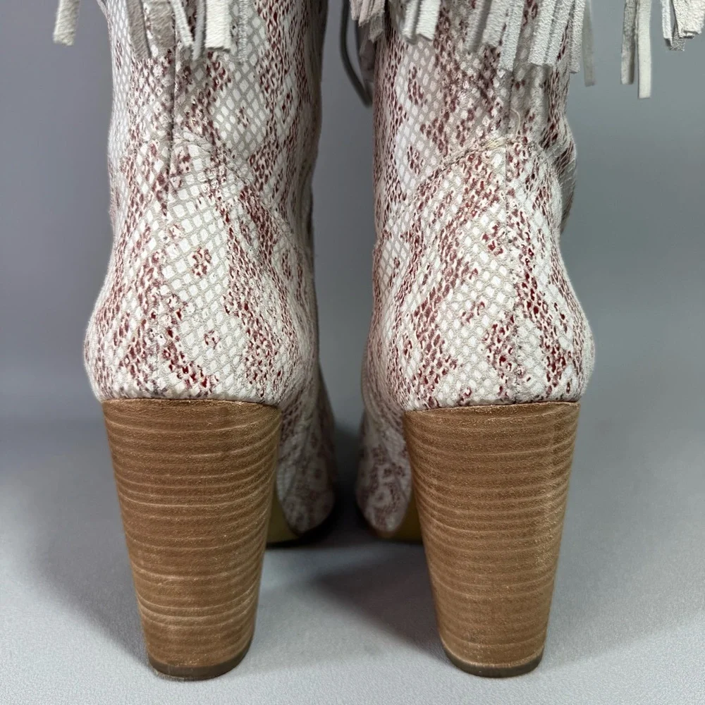 Dingo Kitty Kat Snake Print Fringe Tall Western Leather Boots like new
